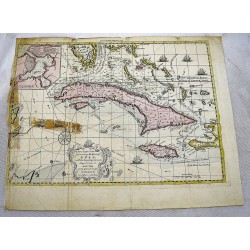 A New Chart of the Seas Surrounding the Island of Cuba with the Soundings, Currents, Ships, Courses & co. and a Map of the Island Itself Lately Made by an Officer in the Navy. [Map]
